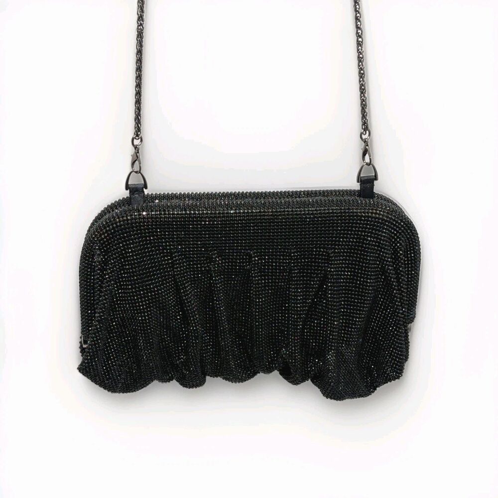 AQUA Irina Black Rhinestone Evening Clutch Crossbody Bag NWT Bloomingdale's New - Picture 6 of 15